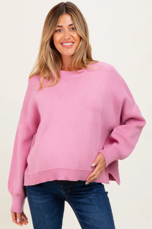 Lavender Drop Shoulder Relaxed Fit Maternity Sweater sold by Pinkblush