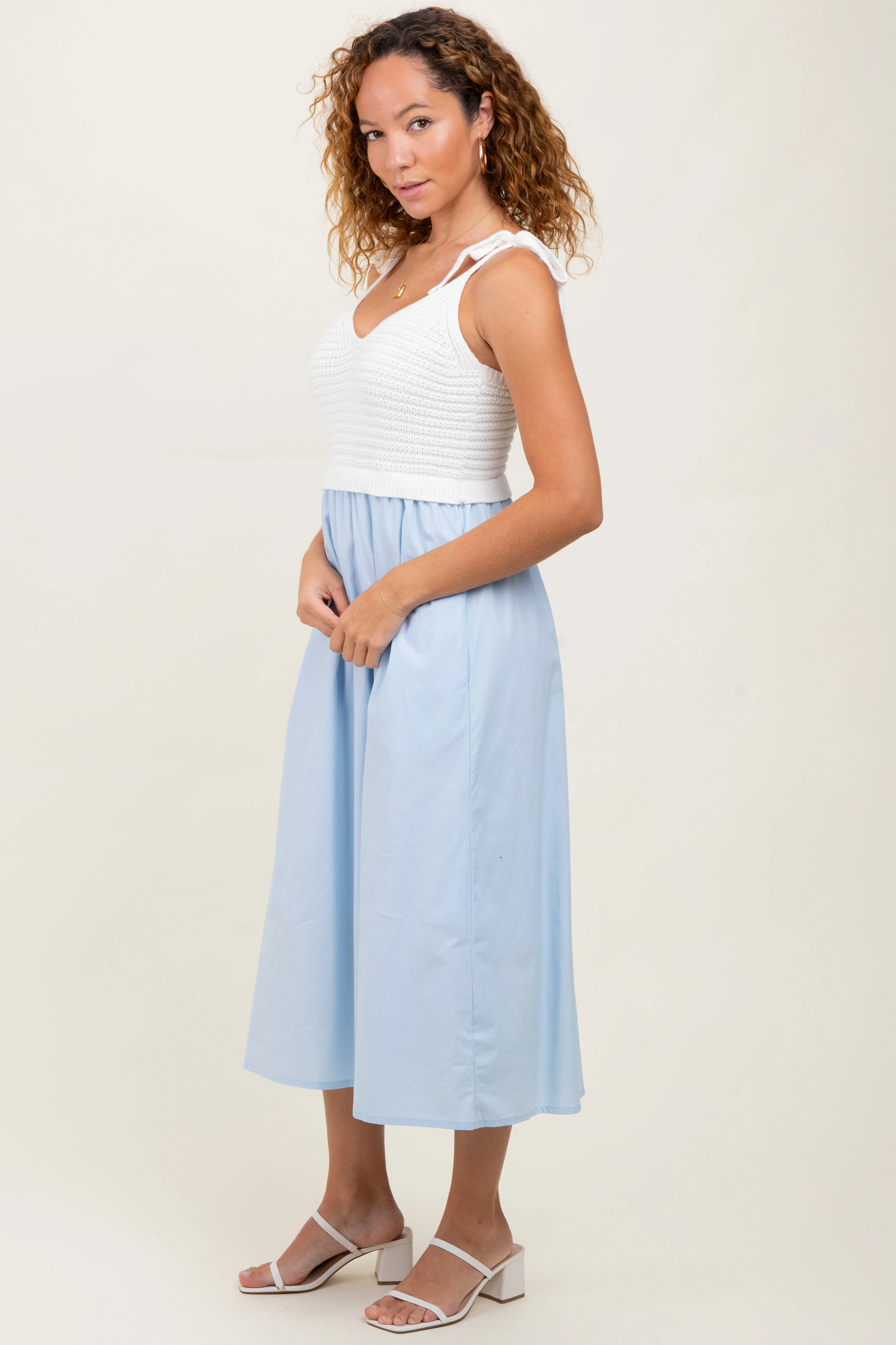 Light Blue Contrast Knit Bodice Midi Dress sold by Pinkblush product image thumbnail 2