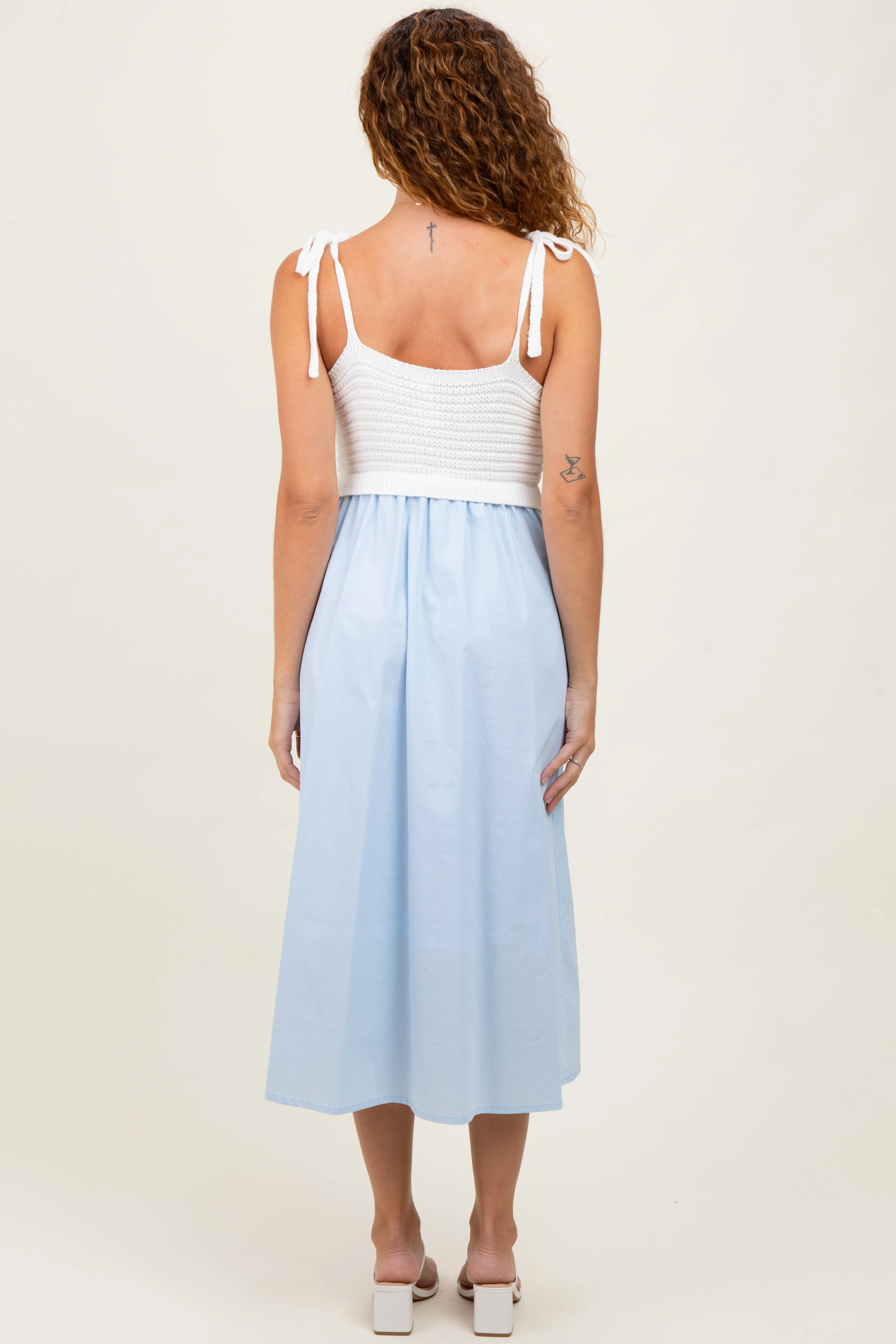 Light Blue Contrast Knit Bodice Midi Dress sold by Pinkblush product image thumbnail 3