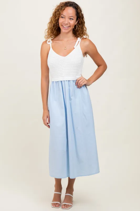Light Blue Contrast Knit Bodice Midi Dress sold by Pinkblush