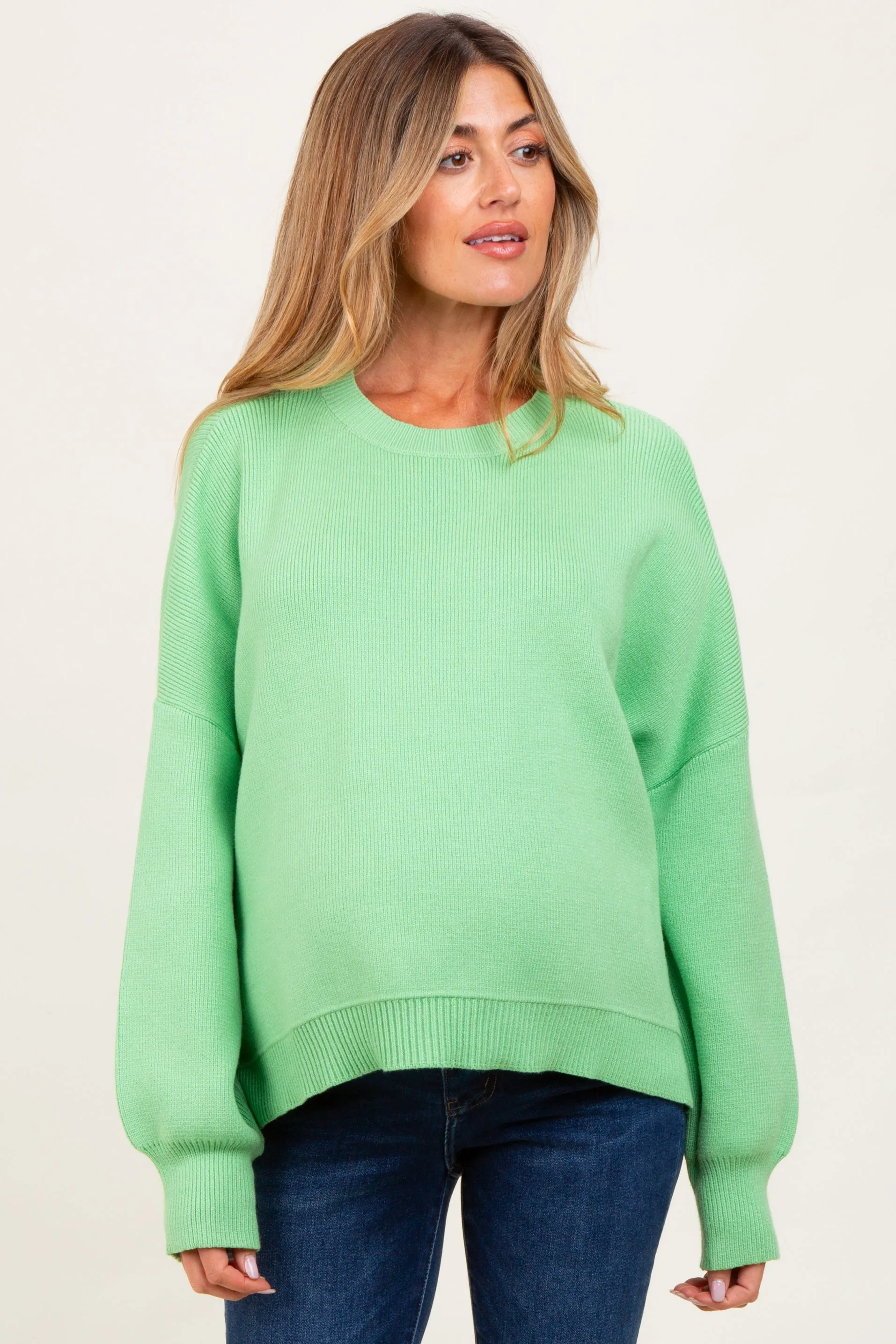 Lime Drop Shoulder Relaxed Fit Maternity Sweater sold by Pinkblush