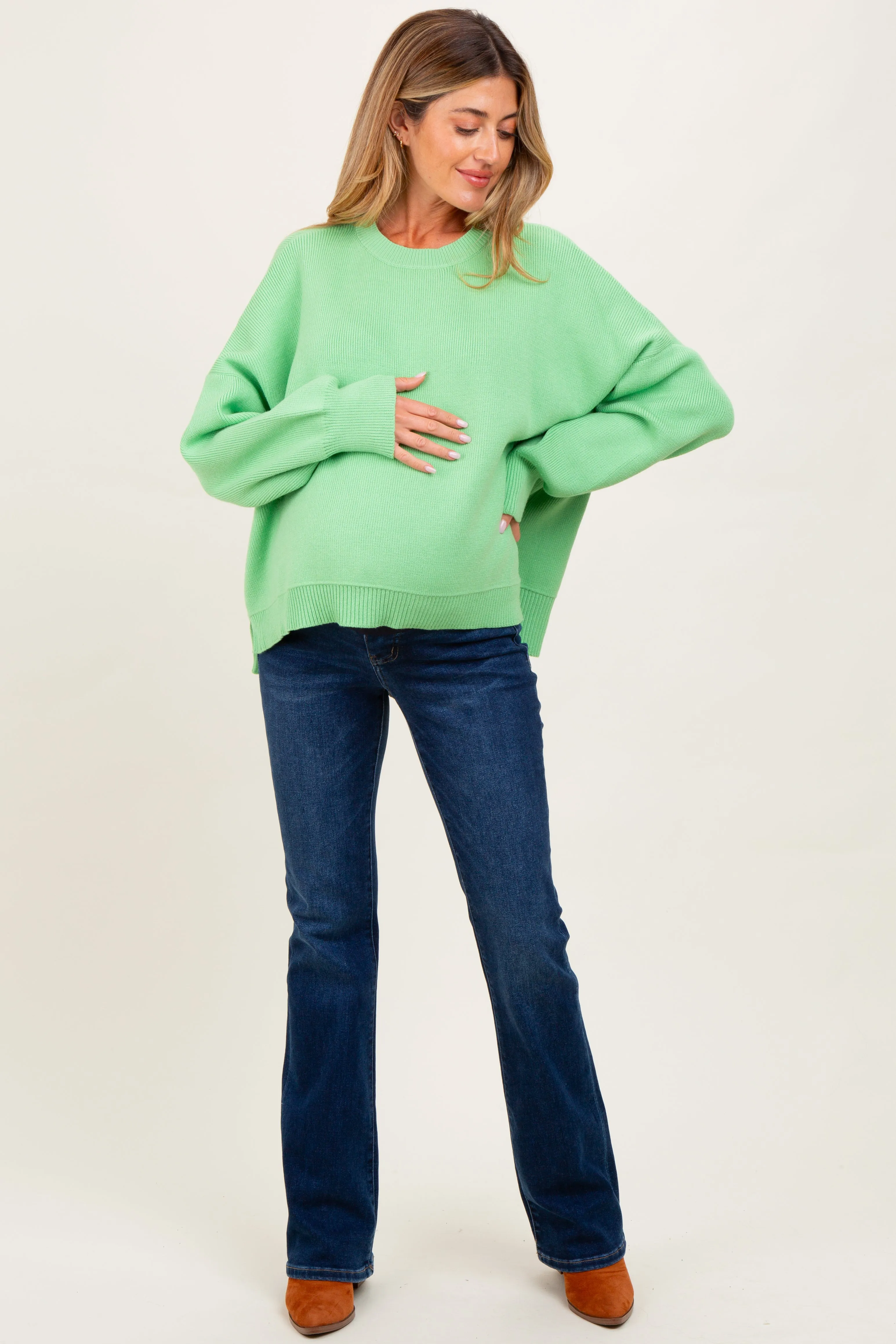 Lime Drop Shoulder Relaxed Fit Maternity Sweater sold by Pinkblush product image thumbnail 2