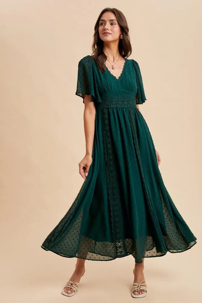 Forest Green Swiss Dot Crochet Lace Accent Maxi Dress sold by Pinkblush product image thumbnail 4