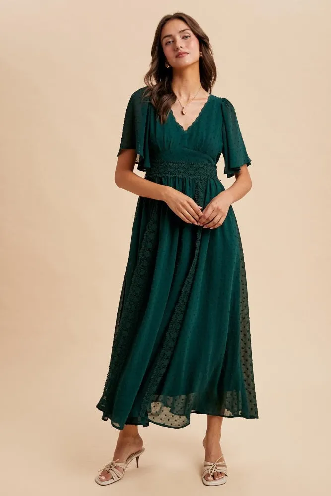 Forest Green Swiss Dot Crochet Lace Accent Maxi Dress sold by Pinkblush product image thumbnail 2