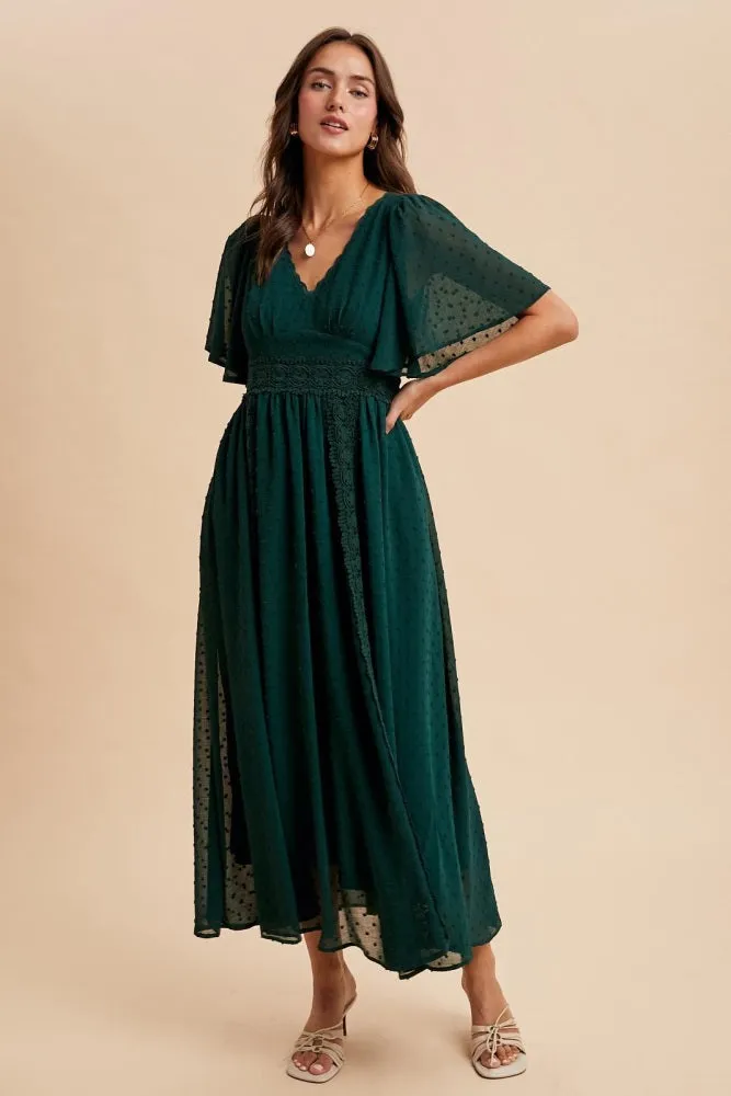 Forest Green Swiss Dot Crochet Lace Accent Maxi Dress sold by Pinkblush product image thumbnail 3
