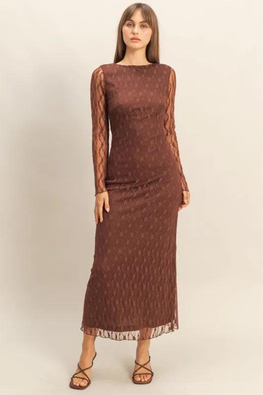 Brown Lace Overlay Fitted Maxi Dress sold by Pinkblush