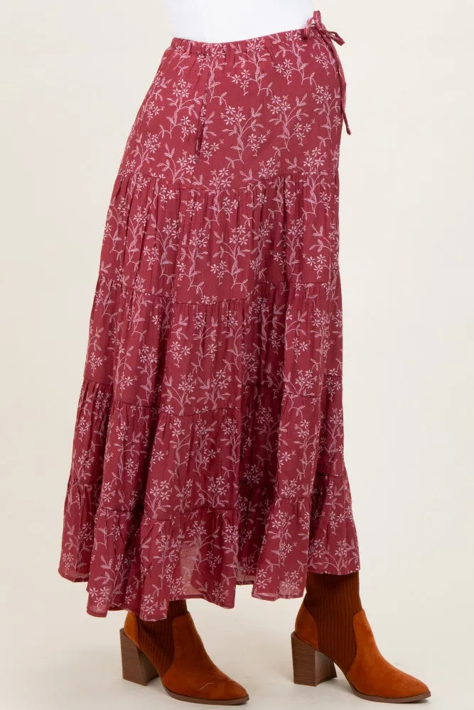 Rust Floral Drawstring Tiered Maternity Maxi Skirt sold by Pinkblush product image thumbnail 3