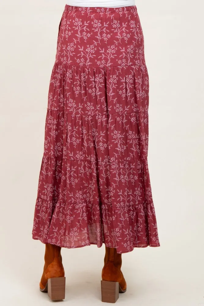 Rust Floral Drawstring Tiered Maternity Maxi Skirt sold by Pinkblush product image thumbnail 4