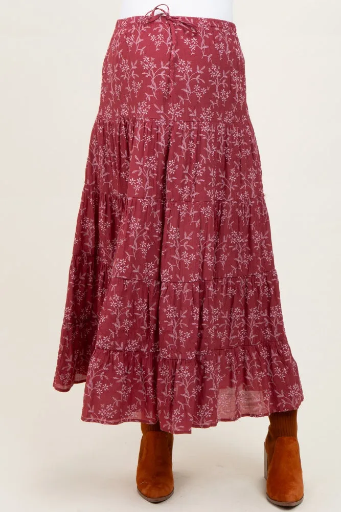 Rust Floral Drawstring Tiered Maternity Maxi Skirt sold by Pinkblush product image thumbnail 2
