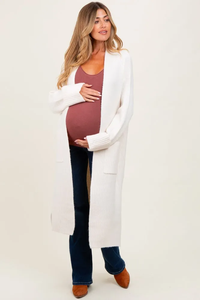 Ivory Ribbed Chunky Knit Long Oversized Maternity Cardigan sold by Pinkblush product image thumbnail 2