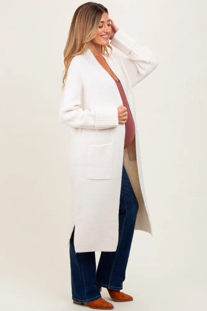 Ivory Ribbed Chunky Knit Long Oversized Maternity Cardigan sold by Pinkblush product image thumbnail 3