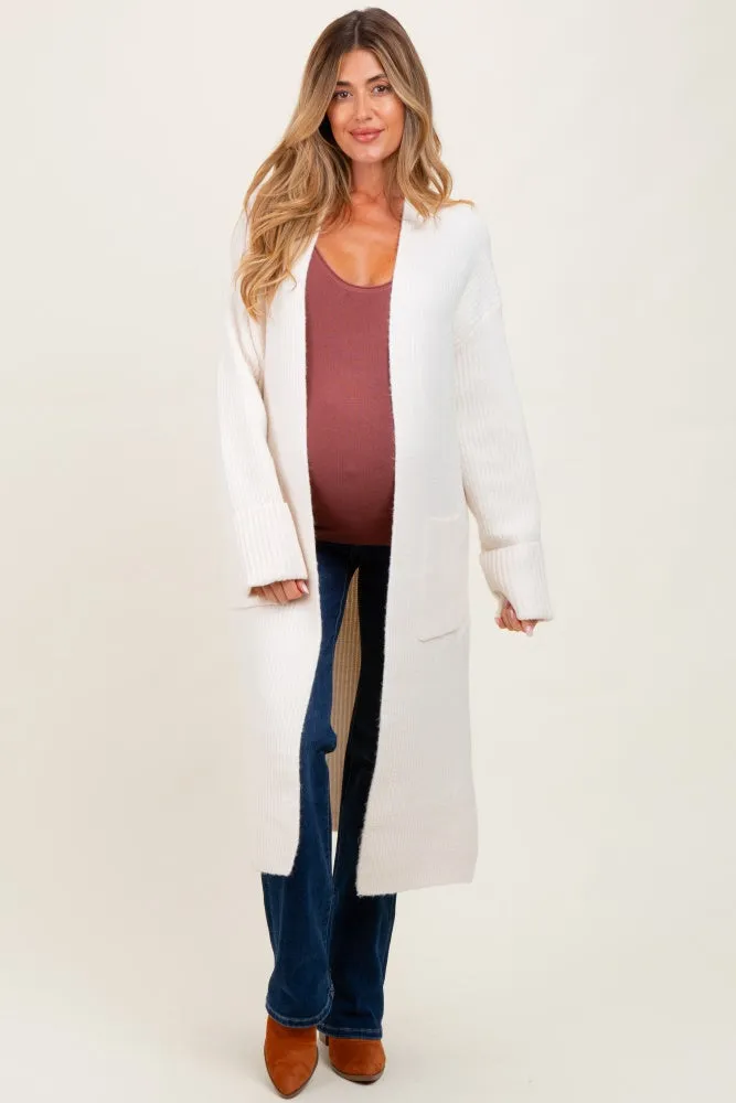 Ivory Ribbed Chunky Knit Long Oversized Maternity Cardigan sold by Pinkblush