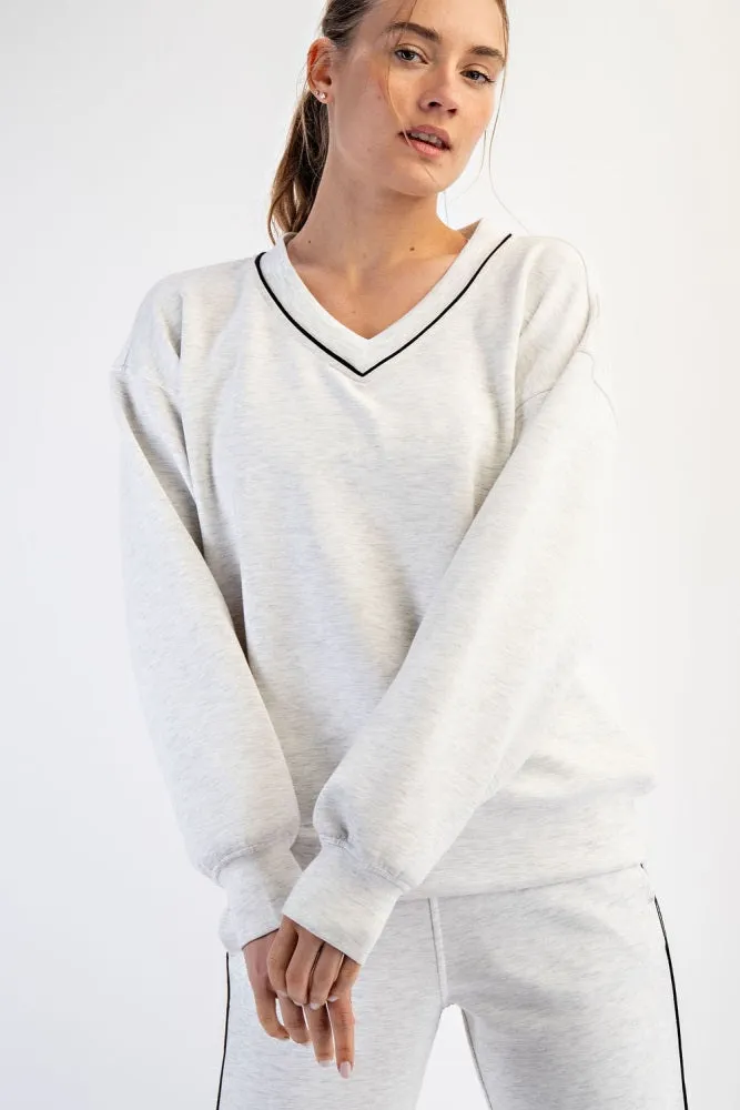 Heather Grey V-Neck Sweatshirt sold by Pinkblush