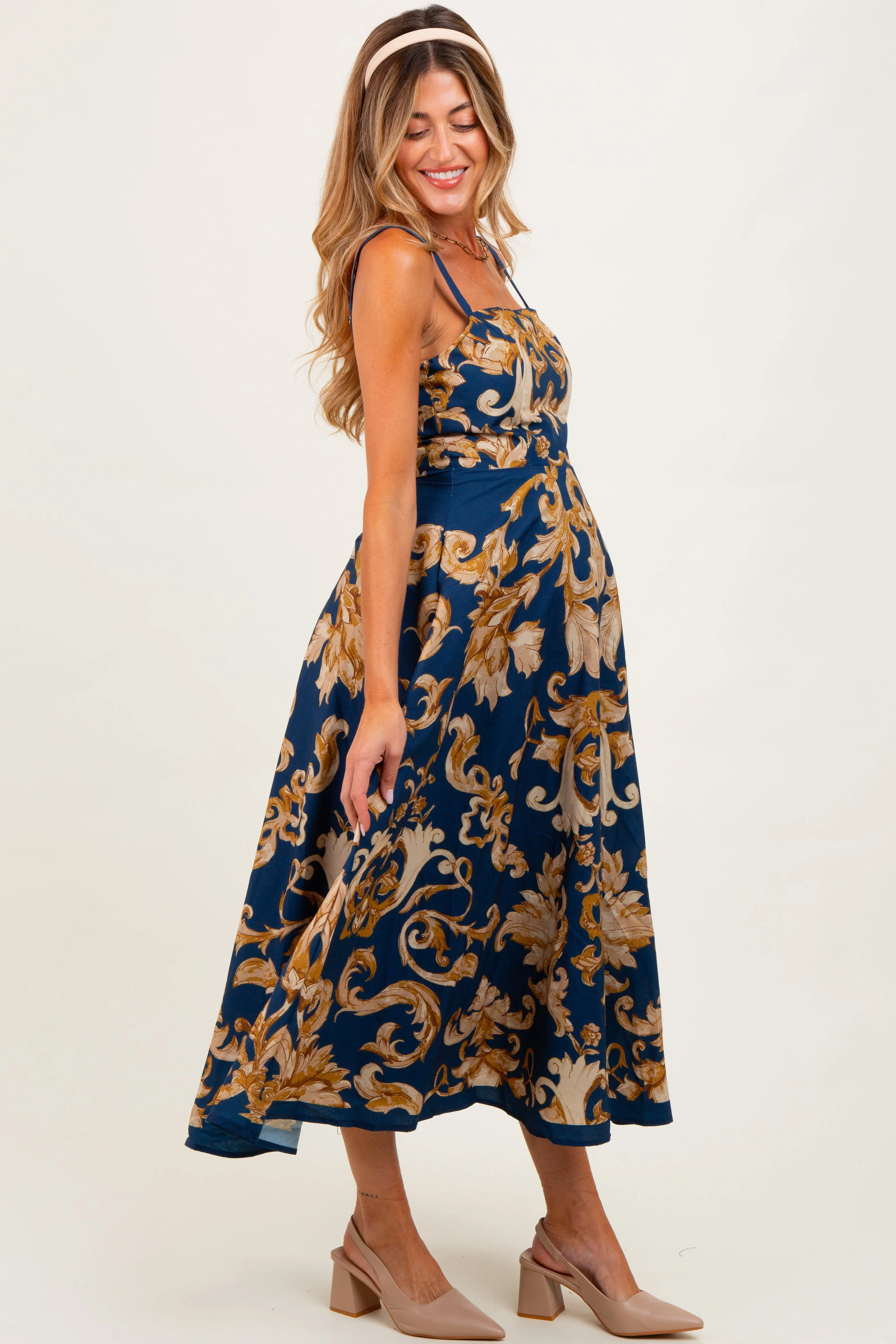 Dark Teal Damask Sleeveless Maternity Maxi Dress sold by Pinkblush product image thumbnail 3