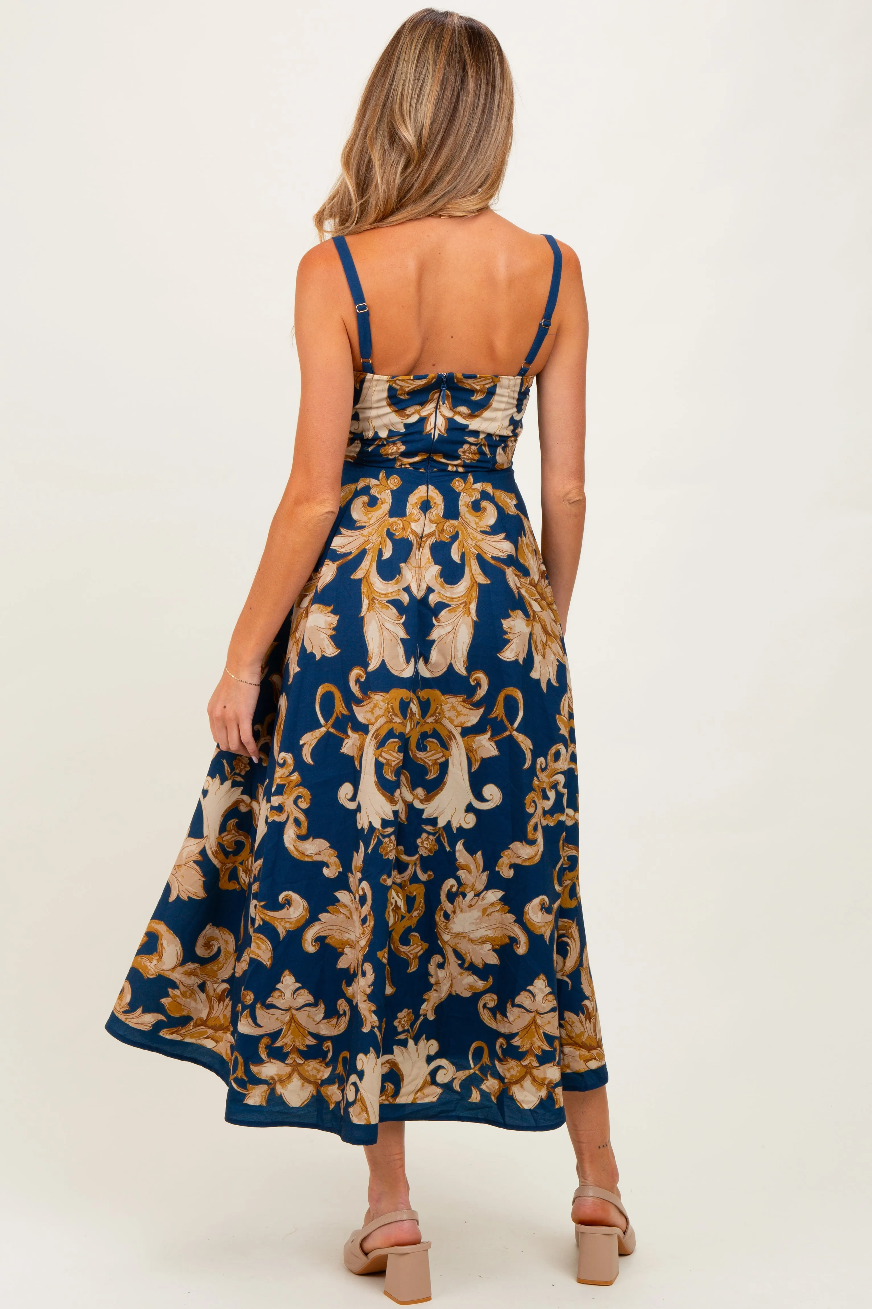 Dark Teal Damask Sleeveless Maternity Maxi Dress sold by Pinkblush product image thumbnail 4