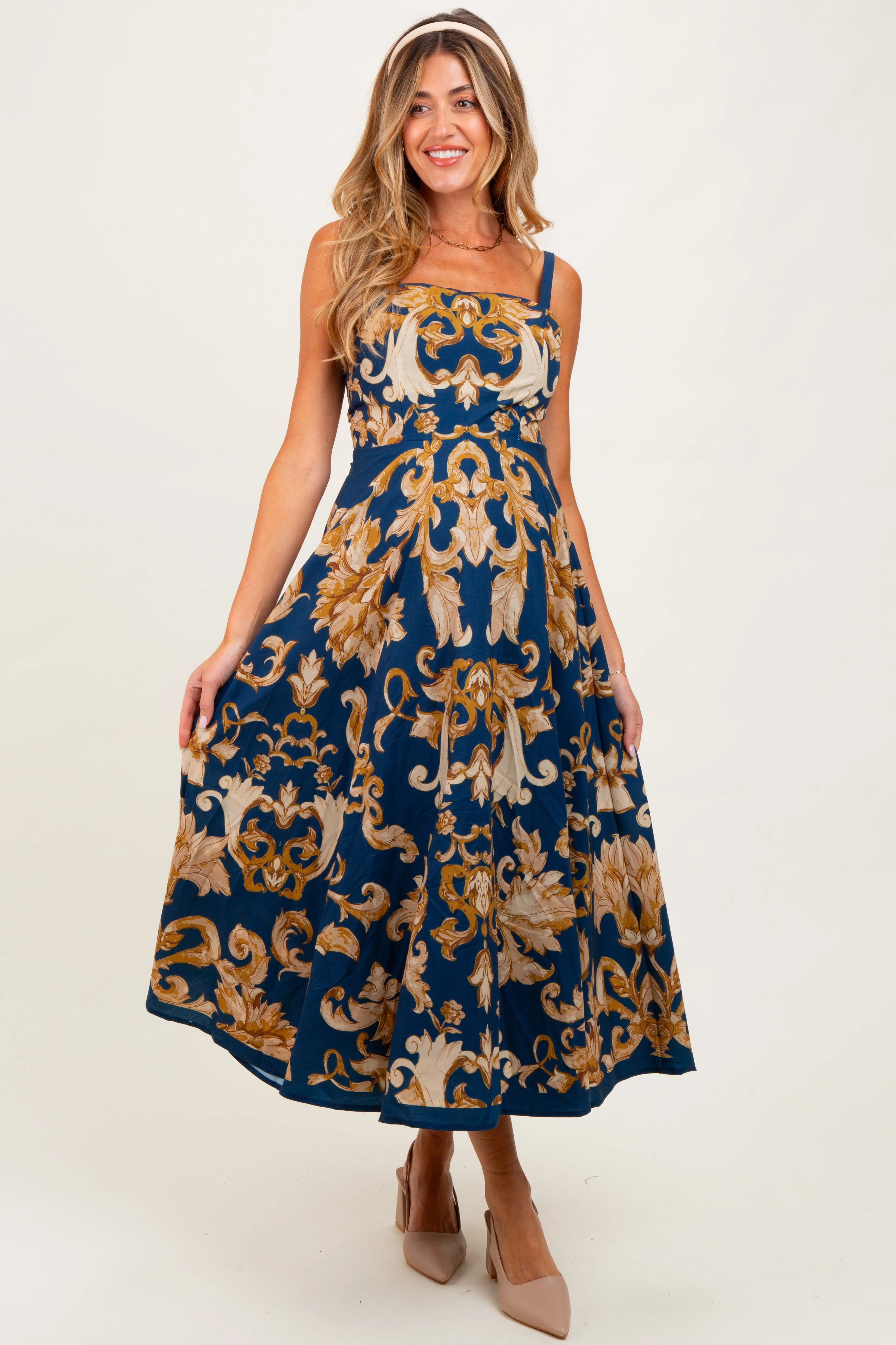 Dark Teal Damask Sleeveless Maternity Maxi Dress sold by Pinkblush product image thumbnail 2