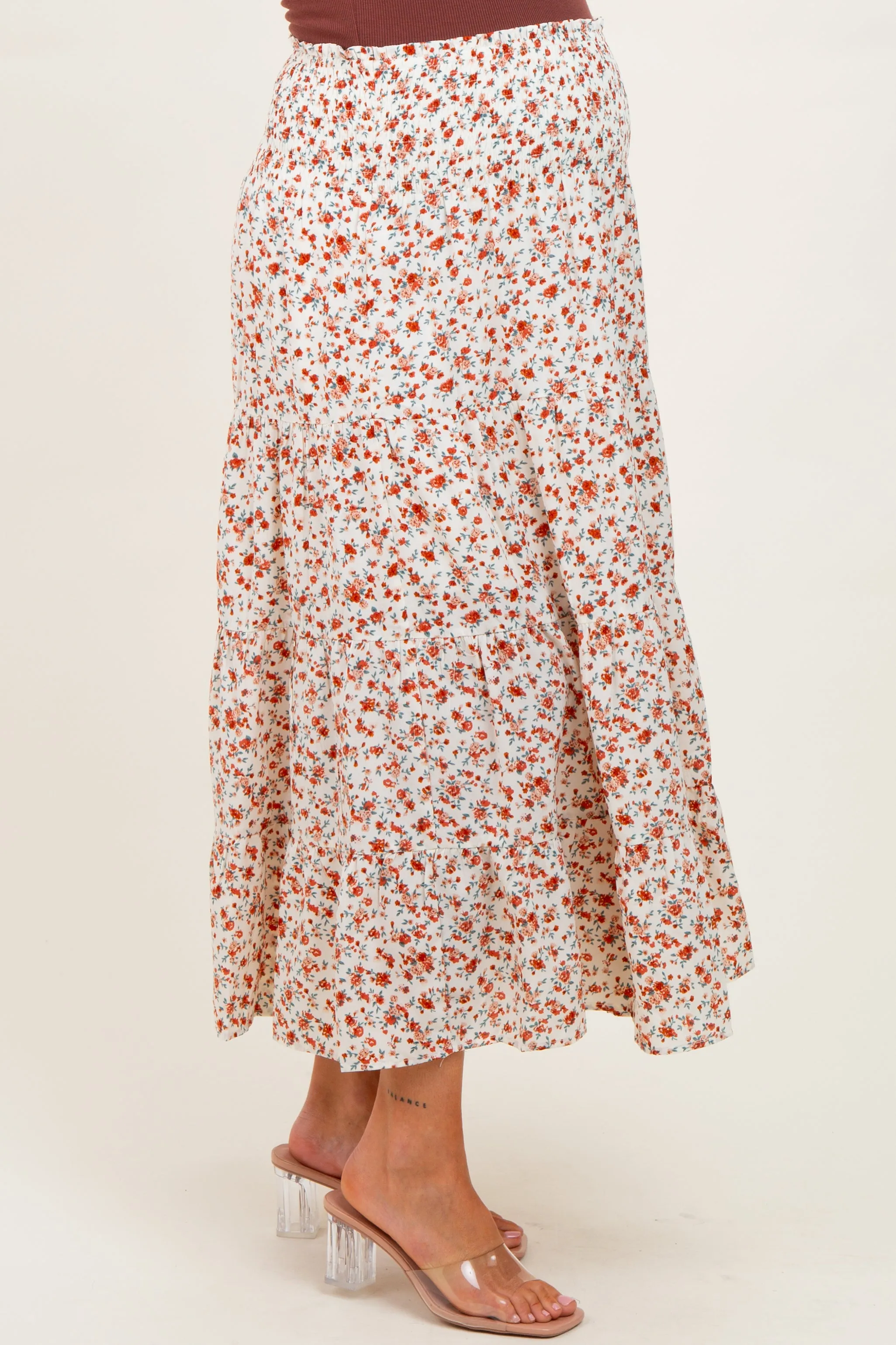 Ivory Floral Smocked Waist Maternity Maxi Skirt sold by Pinkblush product image thumbnail 3