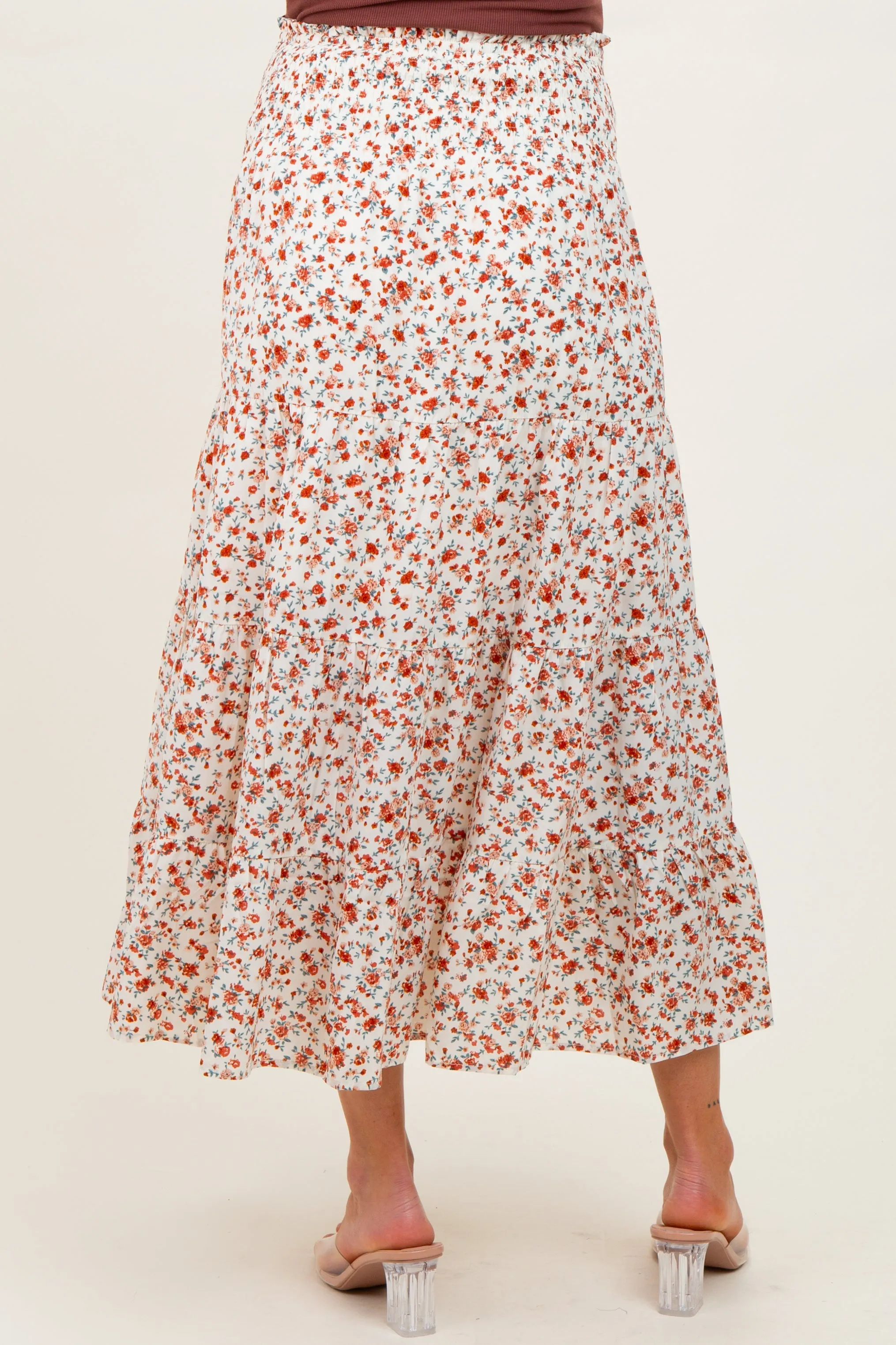 Ivory Floral Smocked Waist Maternity Maxi Skirt sold by Pinkblush product image thumbnail 4