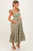 Olive Gingham Ruffle Strap Maternity Midi Dress sold by Pinkblush