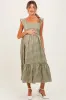 Olive Gingham Ruffle Strap Maternity Midi Dress sold by Pinkblush