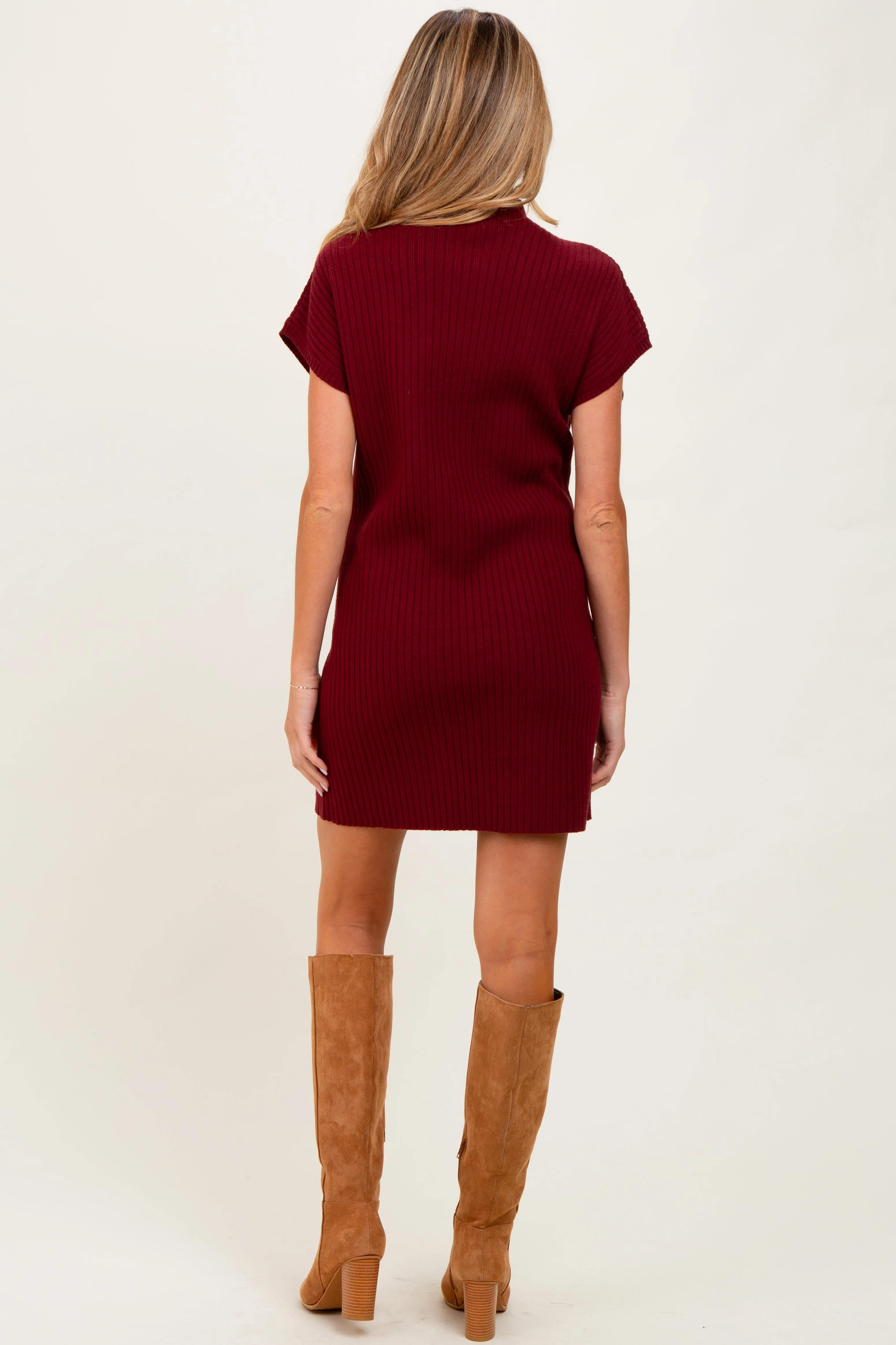 Burgundy Ribbed Knit Maternity Short Sleeve Sweater Dress sold by Pinkblush product image thumbnail 3
