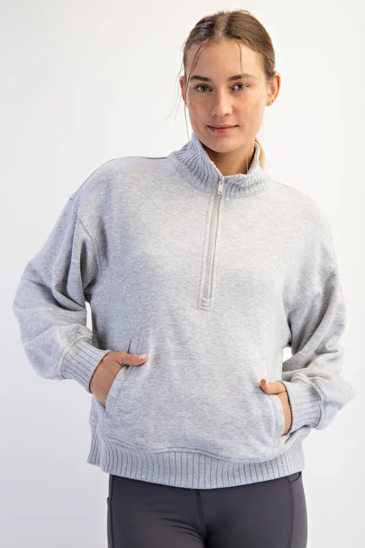 Heather Grey French Terry Quarter Zip Pullover sold by Pinkblush