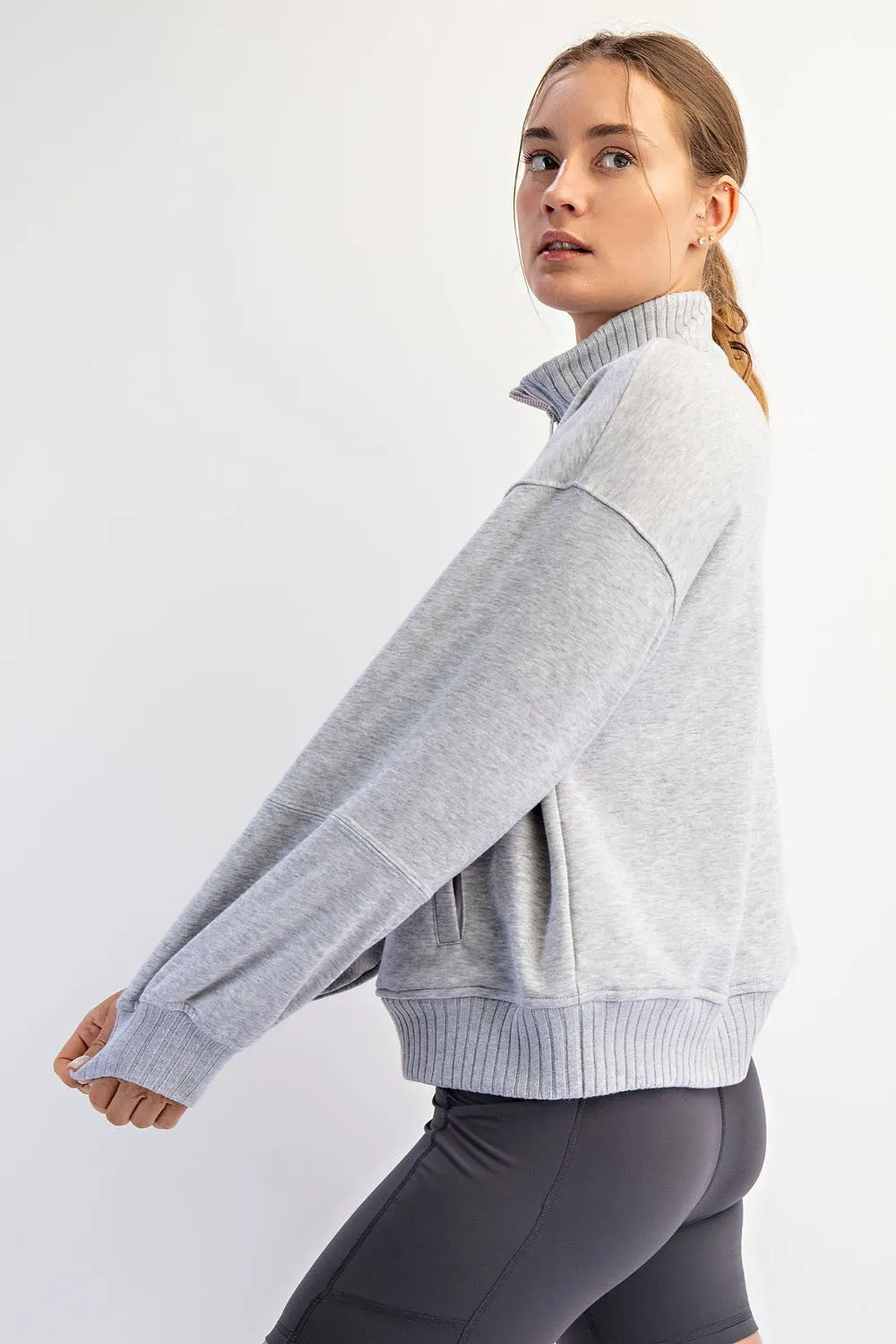 Heather Grey French Terry Quarter Zip Pullover sold by Pinkblush product image thumbnail 3