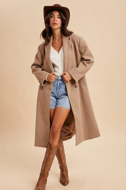 Beige Felted Double Breasted Lapel Duster Coat sold by Pinkblush