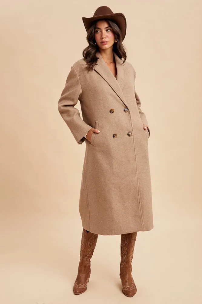 Beige Felted Double Breasted Lapel Duster Coat sold by Pinkblush product image thumbnail 2