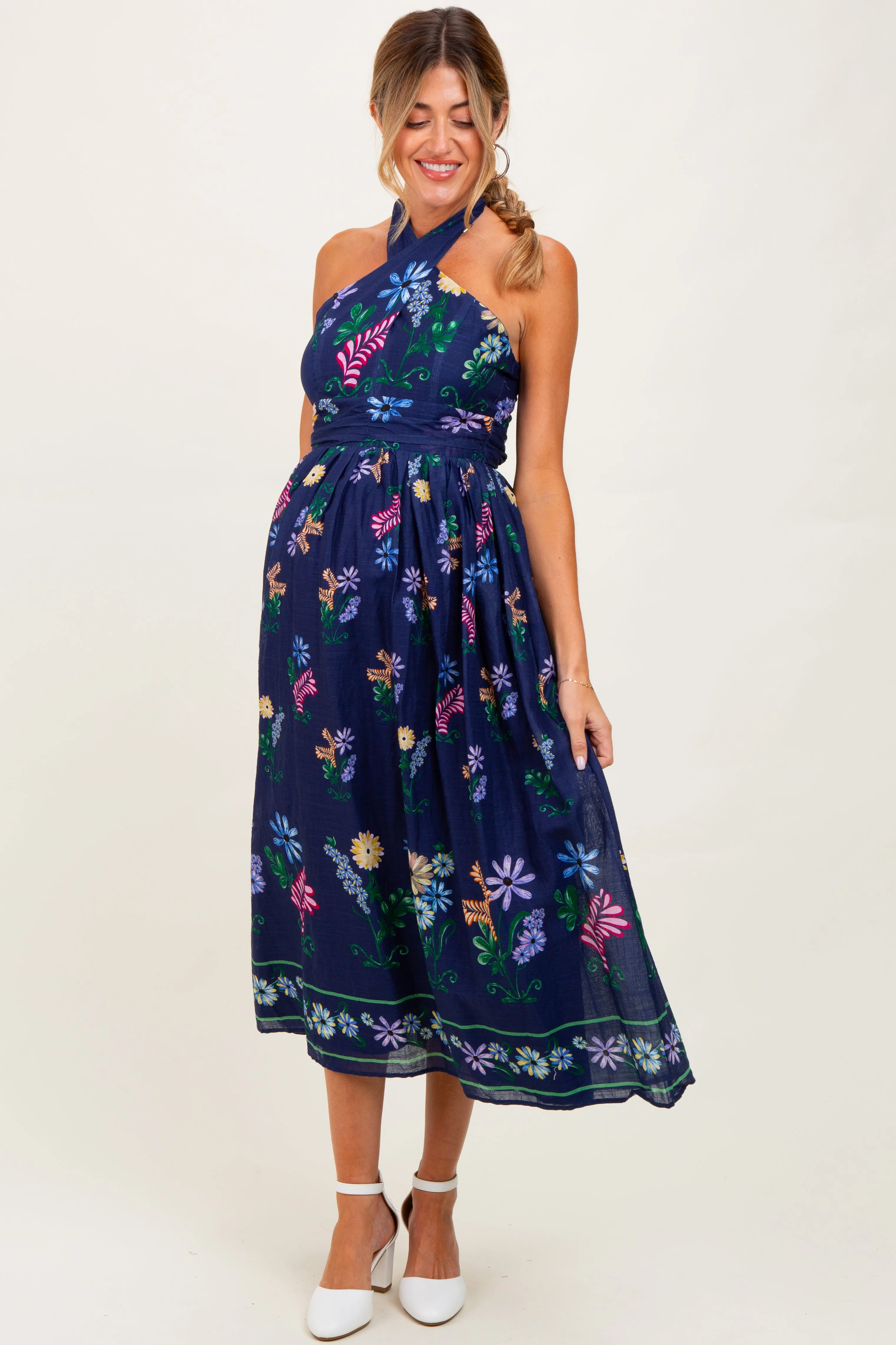 Navy Multi Floral Maternity Maxi Dress sold by Pinkblush product image thumbnail 2