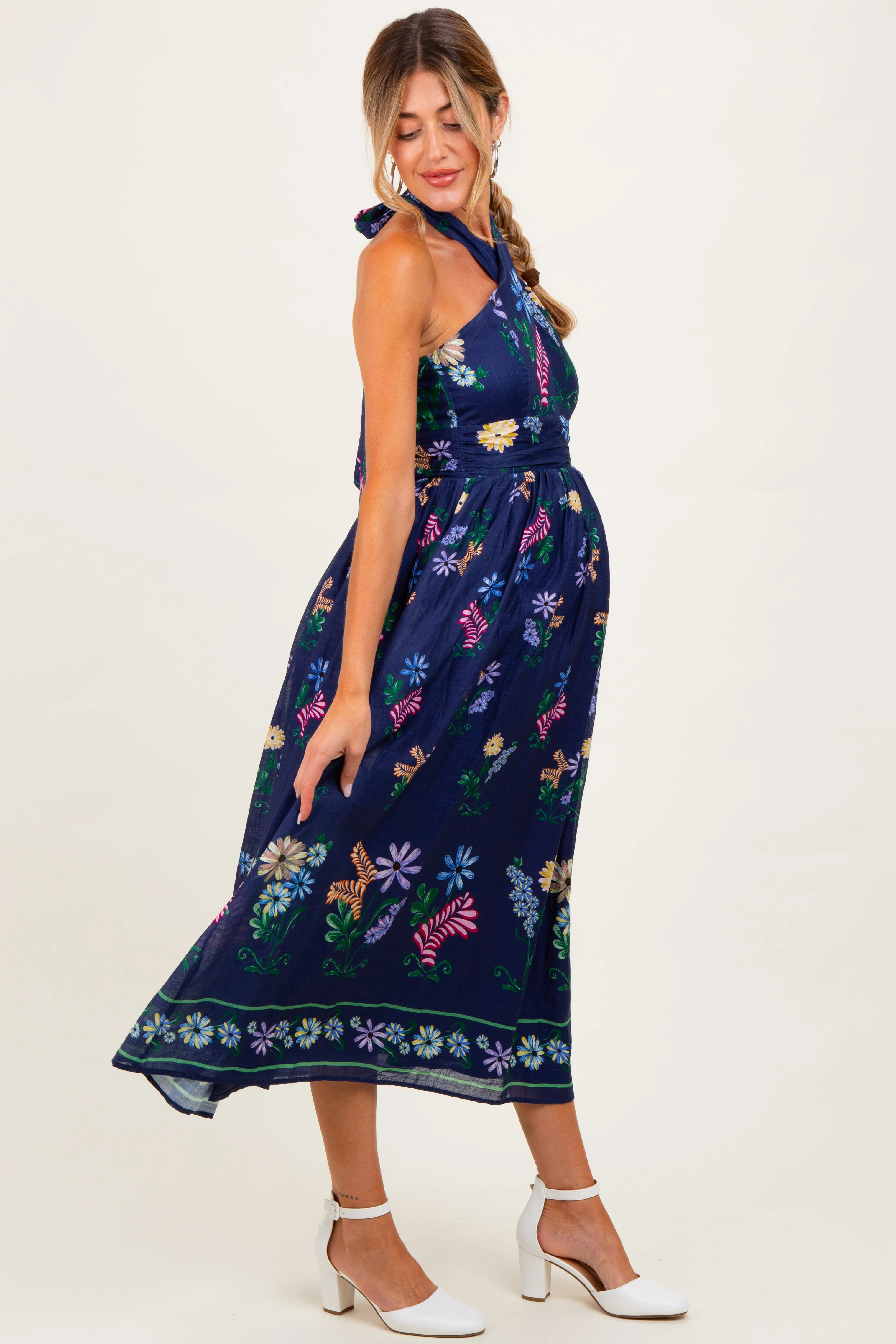 Navy Multi Floral Maternity Maxi Dress sold by Pinkblush product image thumbnail 3