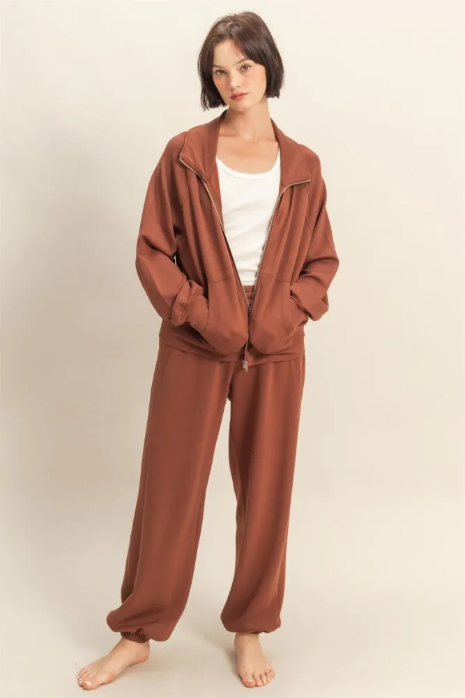 Camel Scuba Drawstring Waist Relaxed Jogger Sweatpants sold by Pinkblush