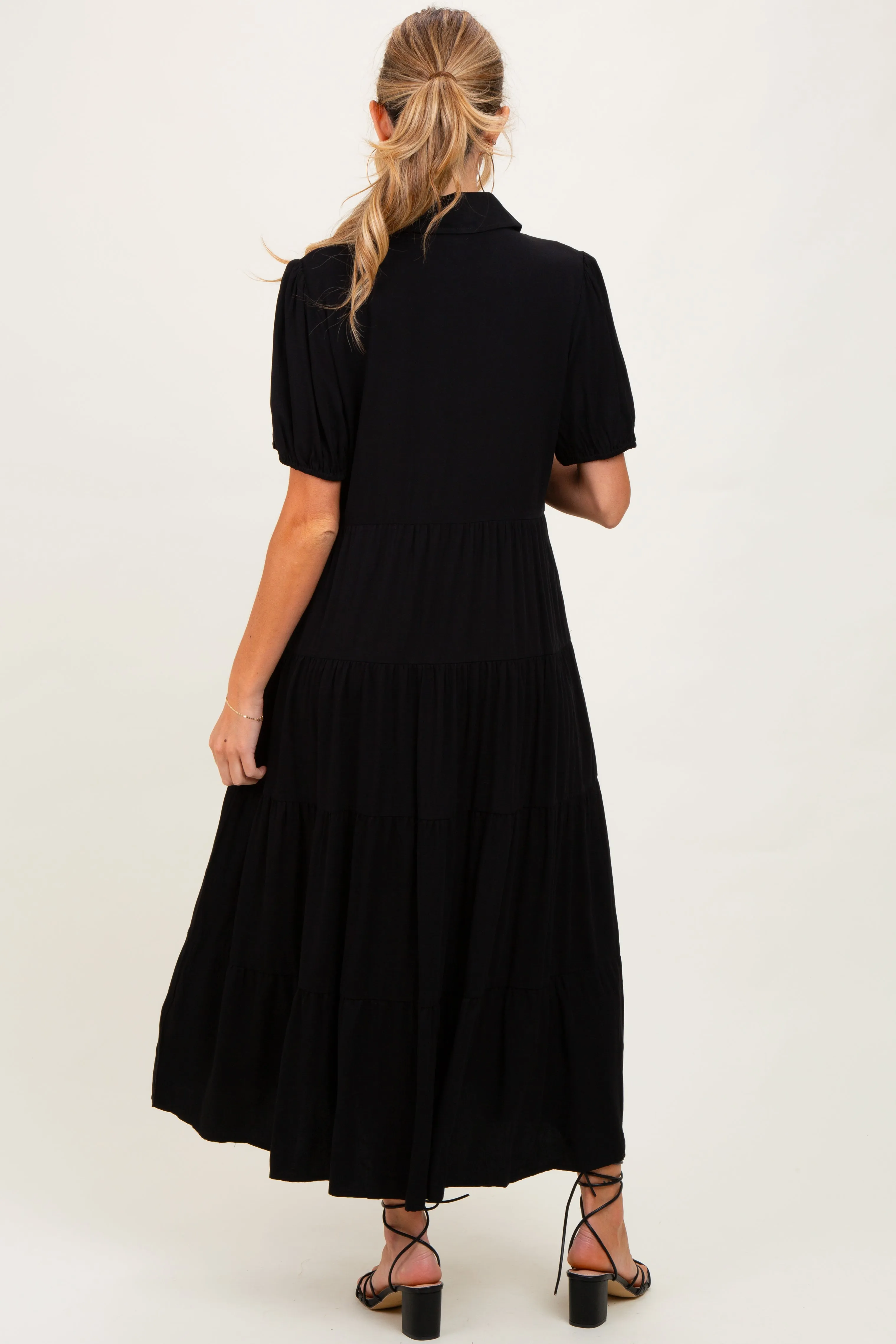Black Collared Button Down Tiered Maternity Midi Dress sold by Pinkblush product image thumbnail 3