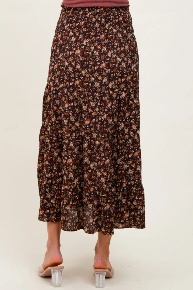 Brown Floral Smocked Waist Maternity Maxi Skirt sold by Pinkblush product image thumbnail 5