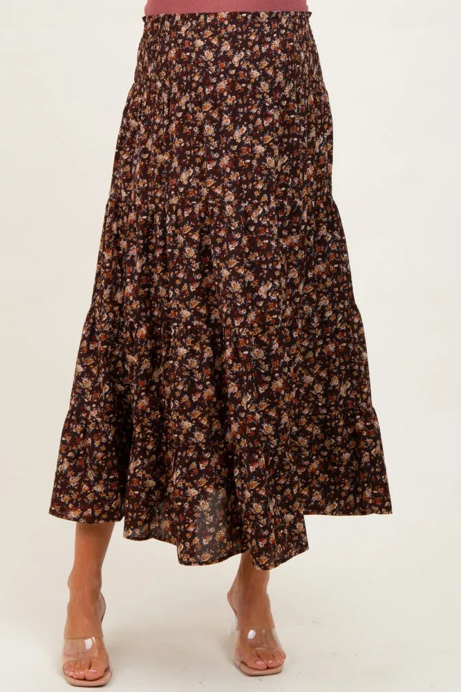 Brown Floral Smocked Waist Maternity Maxi Skirt sold by Pinkblush product image thumbnail 3