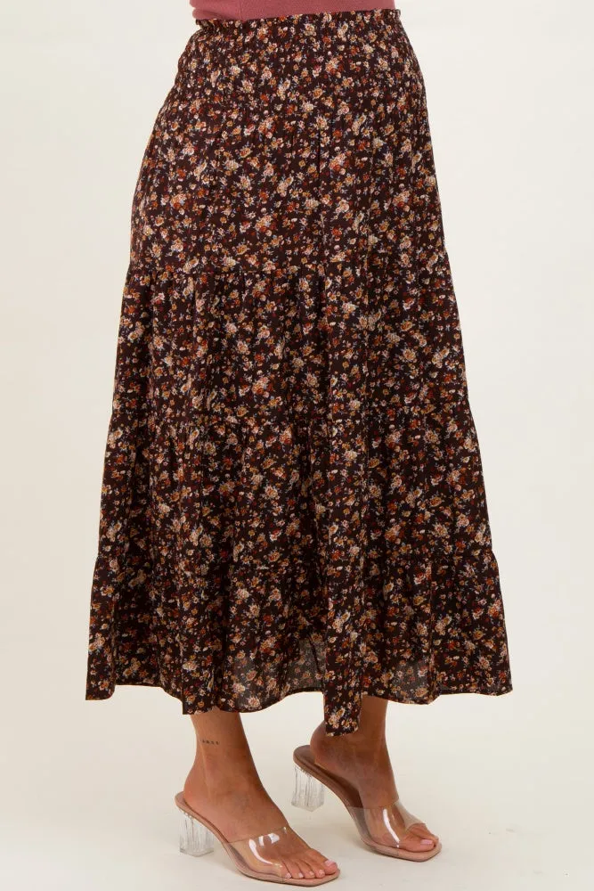 Brown Floral Smocked Waist Maternity Maxi Skirt sold by Pinkblush product image thumbnail 4