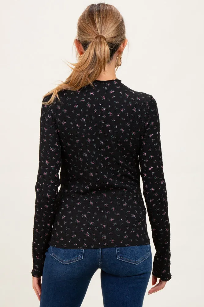 Black Floral Crinkled Texture High Neck Maternity Long Sleeve sold by Pinkblush product image thumbnail 4