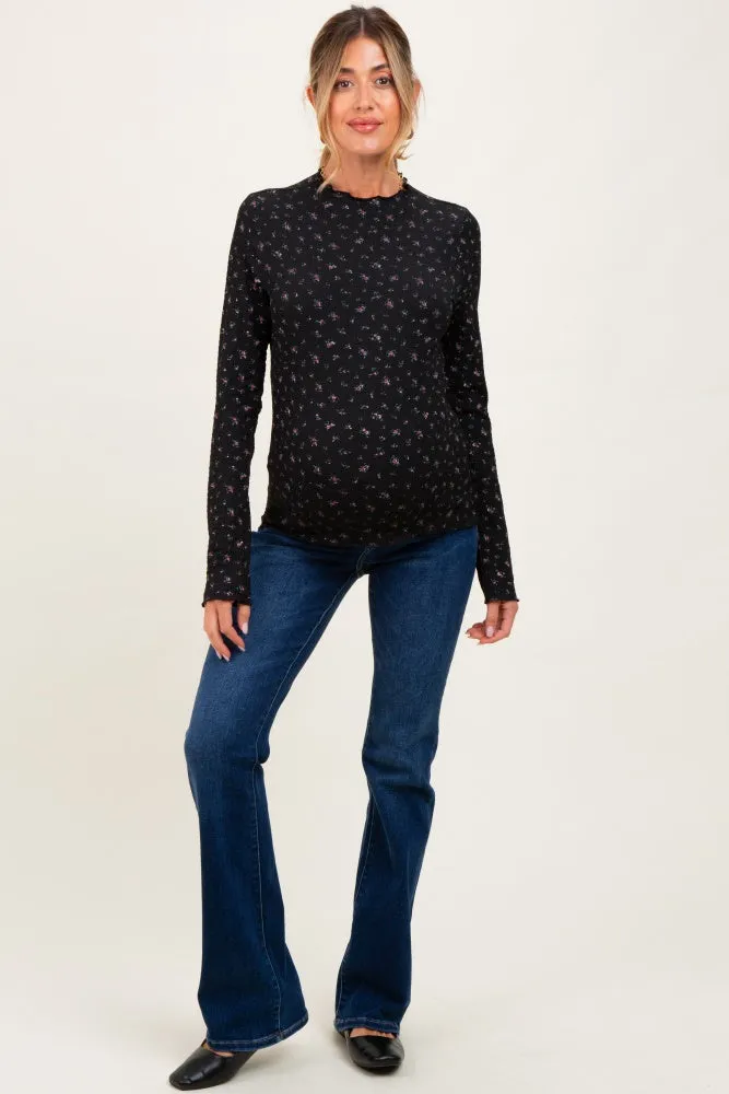 Black Floral Crinkled Texture High Neck Maternity Long Sleeve sold by Pinkblush product image thumbnail 2