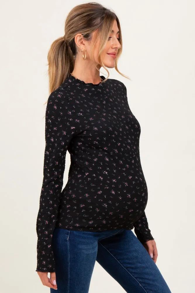 Black Floral Crinkled Texture High Neck Maternity Long Sleeve sold by Pinkblush product image thumbnail 3