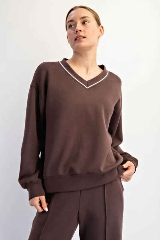 Brown V-Neck Sweatshirt sold by Pinkblush