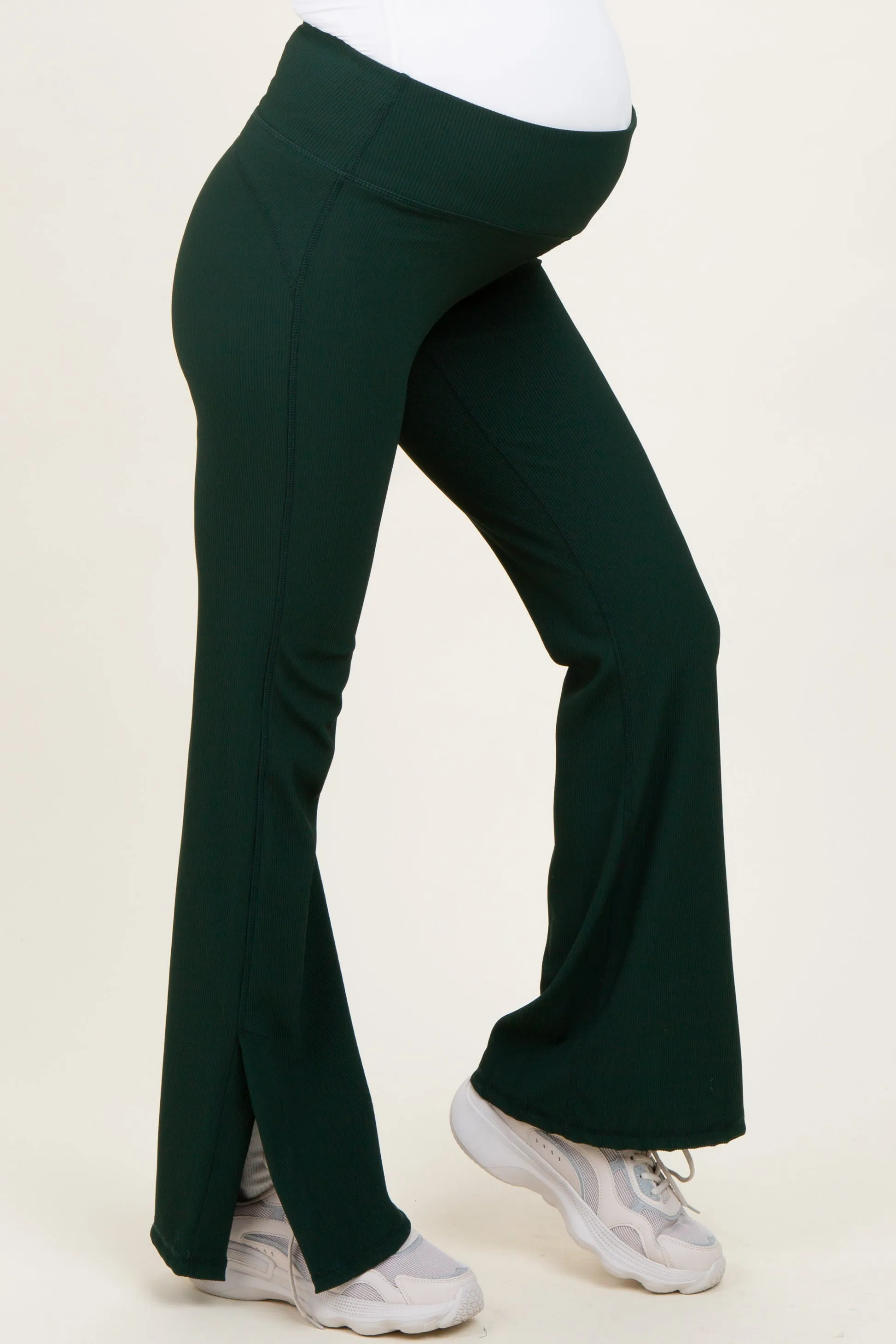 Forest Green Ribbed Split Flare Maternity Leggings sold by Pinkblush product image thumbnail 4