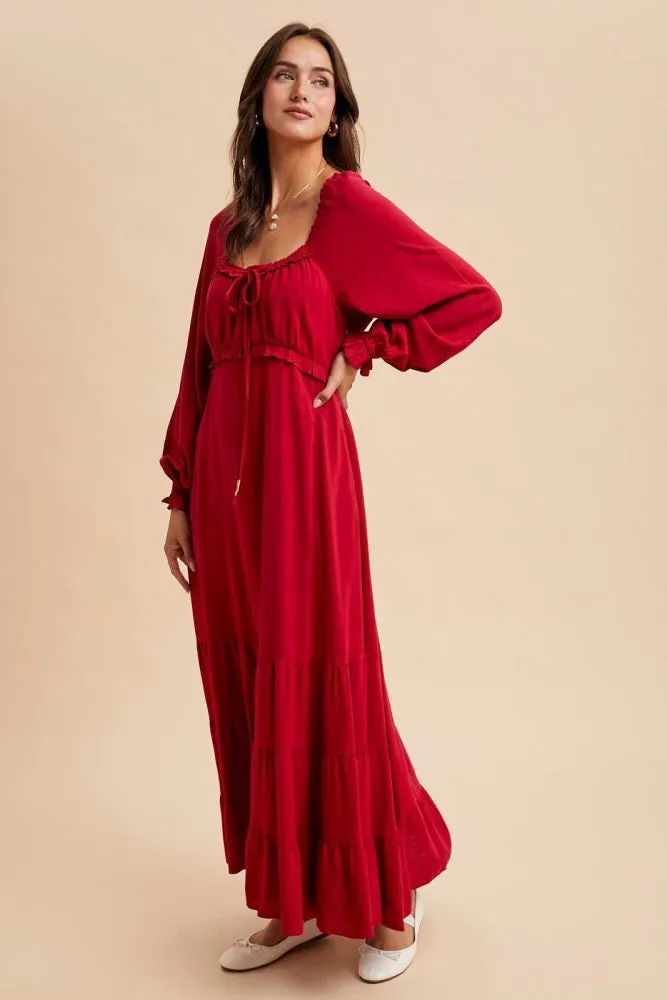Red Ruffled Fit And Flare Maxi Dress sold by Pinkblush product image thumbnail 4