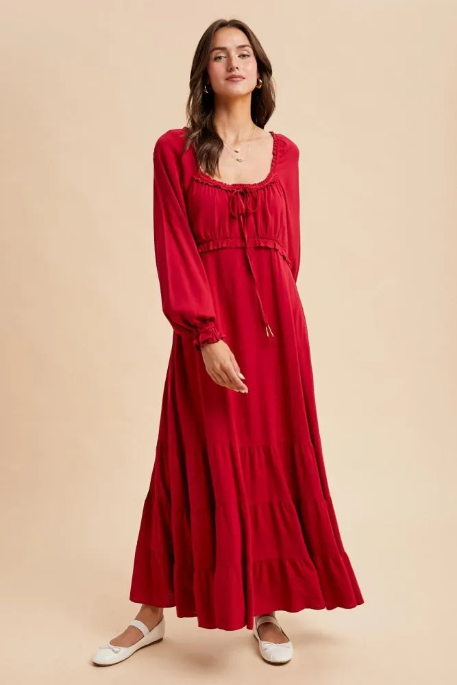 Red Ruffled Fit And Flare Maxi Dress sold by Pinkblush