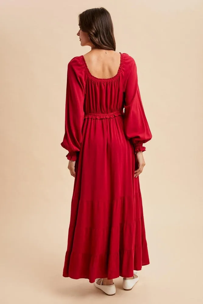 Red Ruffled Fit And Flare Maxi Dress sold by Pinkblush product image thumbnail 5
