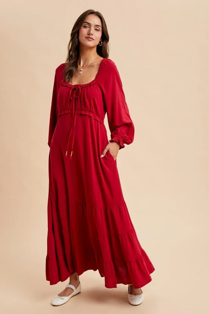 Red Ruffled Fit And Flare Maxi Dress sold by Pinkblush product image thumbnail 2