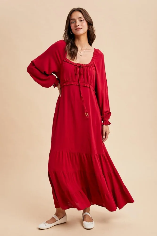 Red Ruffled Fit And Flare Maxi Dress sold by Pinkblush product image thumbnail 3