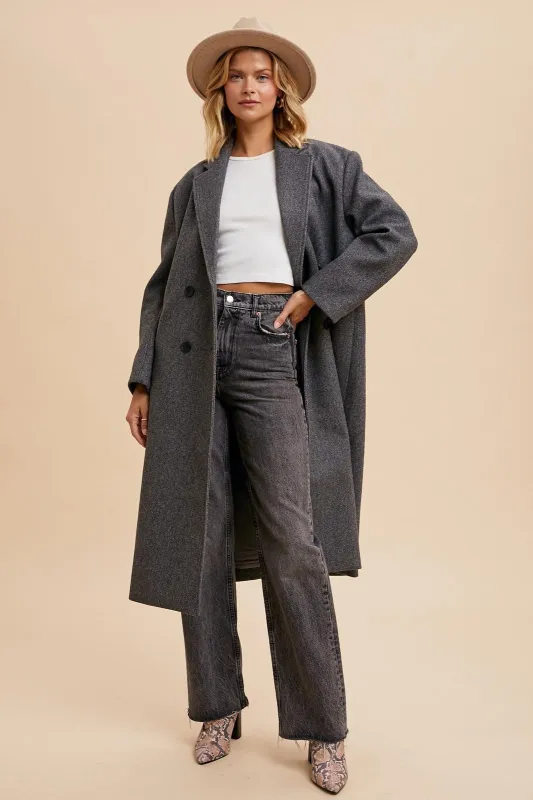 Charcoal Felted Double Breasted Lapel Duster Coat sold by Pinkblush
