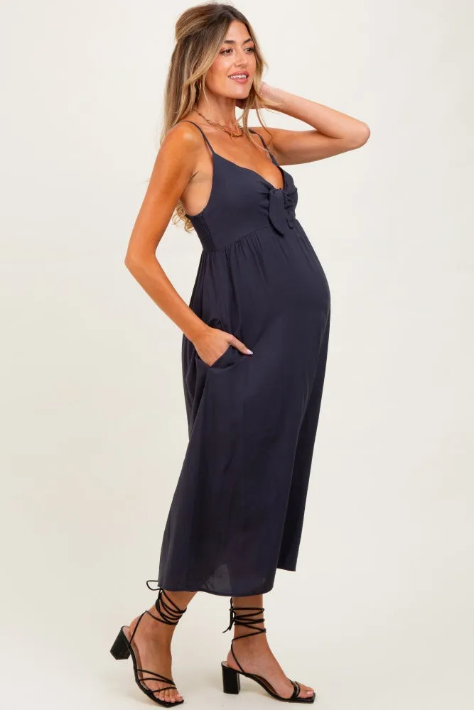 Navy Front Tie Sleeveless Maternity Midi Dress sold by Pinkblush product image thumbnail 2