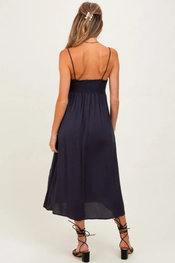 Navy Front Tie Sleeveless Maternity Midi Dress sold by Pinkblush product image thumbnail 3