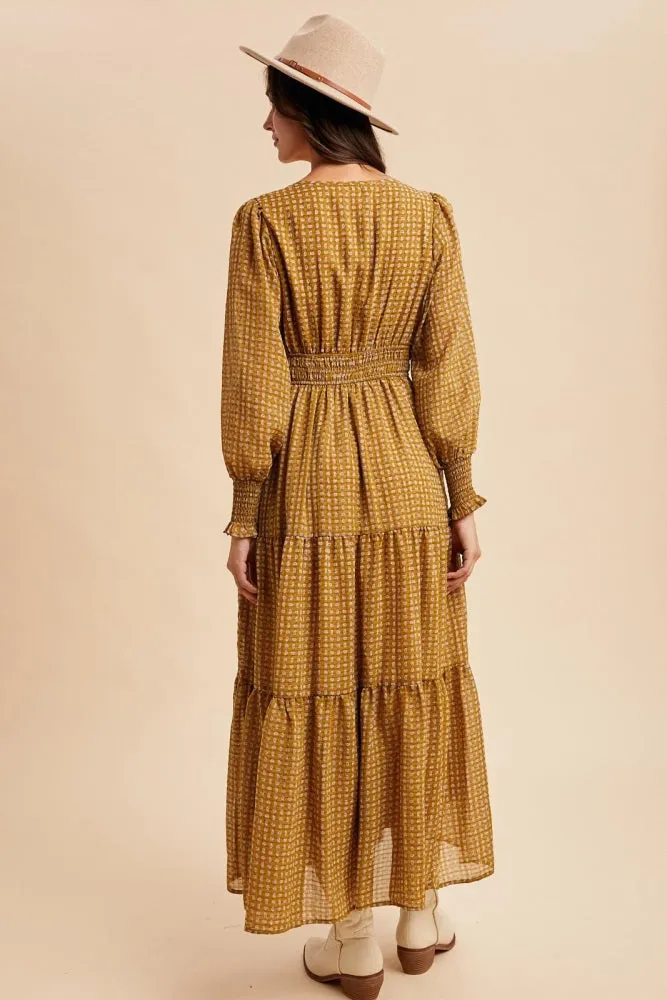 Yellow Printed Smocked Waist Tiered Maxi Dress sold by Pinkblush product image thumbnail 5